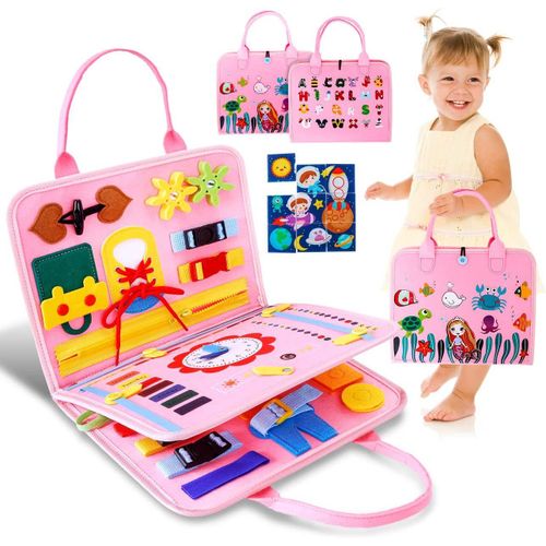 Busy Board Montessori Pour Enfants, 3 Couches Rose Planche Montessori, Jeux Montessori Et Plus Tout-Petits, Apprendre Compétences De Vie Jouets Éducatifs Pour Garçon Fille Bébé 1 2 3 4 Ans