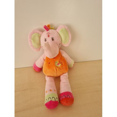 Doudou Éléphant Rose Orange Oiseau Nicotoy