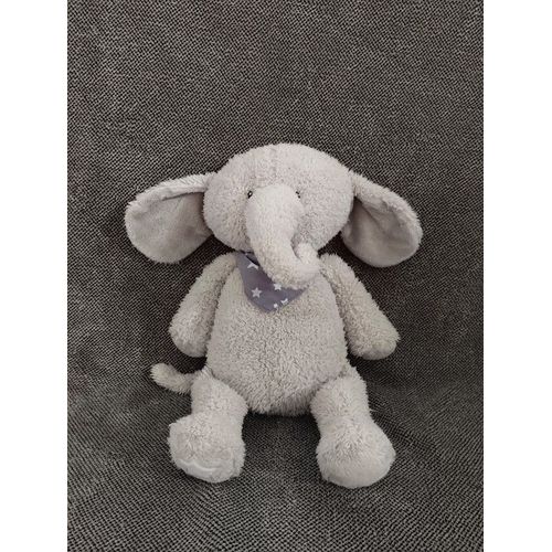 Peluche Éléphant Blanc Gris Avec Foulard Étoile - Cyrillus - Doudou Éléphanteau