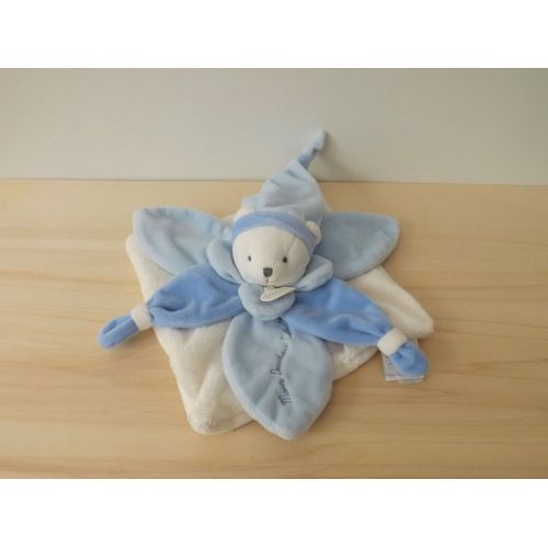 Doudou Ours Bleu Blanc Fleur Pétales Doudou Et Compagnie