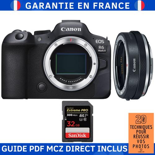 Canon EOS R6 Mark II + Canon EF-EOS R Premium + 1 SanDisk 32GB Extreme PRO UHS-II SDXC 300 MB/s + Guide PDF MCZ DIRECT '20 TECHNIQUES POUR RÉUSSIR VOS PHOTOS'