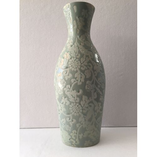 VASE CONTEMPORAIN DÉCORATIF DESIGN CERAMIQUE CÉLADON VERT ART FLORAL DESIGN...