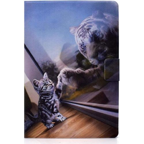 Compatible Coque Pour Ipad 10.2 Inch 2020/2019 8è/7ème Génération/Ipad Air 3rd 10.5/Ipad Pro 10.5 2017 Cuir Folio Case Housse Étui Avec Support Fonction Veille/Réveil Automatique,Chat & Tigre