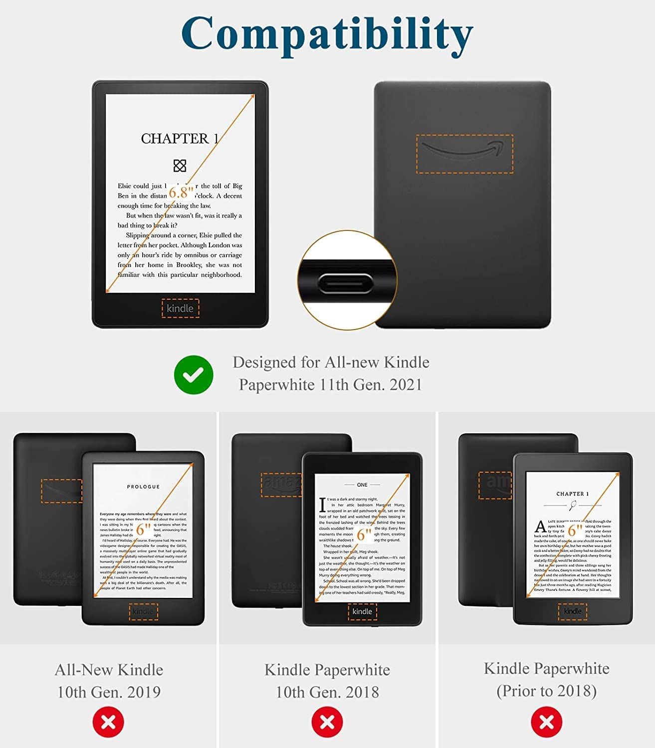 Étui Pour Kindle Paperwhite 2021 6 Pouces, Couvercle De Veille Et