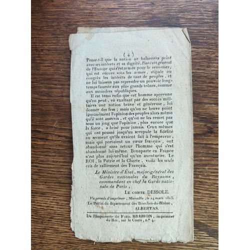 Ordre Du Jour Du Général Dessole Aux Gardes Nationales De France, Mardi 7 Mars 1815