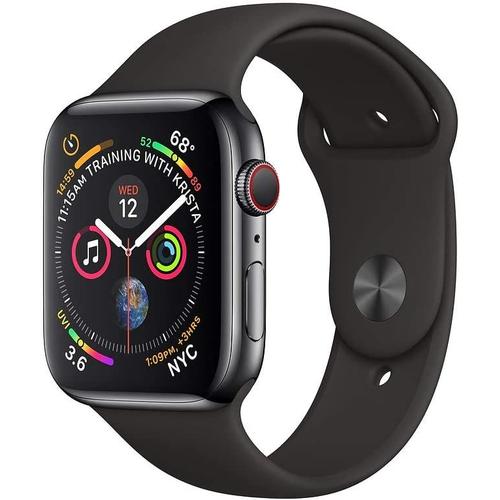 Apple Watch Series 4 (Gps + Cellulaire, 44 Mm) - Boîtier En Acier Inoxydable Noir Sidéral Avec Bracelet Sport Noir (Renouvelé)