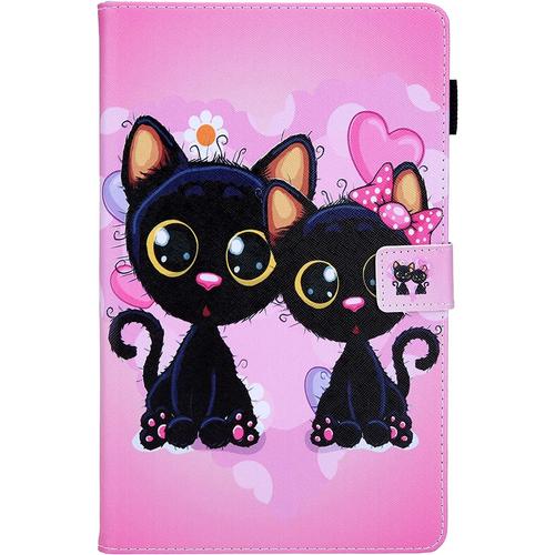 Coque Pour Galaxy Tab S5e 10.5 2019, Housse En Cuir Pour Samsung Galaxy Tab S5e 10.5 Pouces 2019 Sm-T720 Tablette Coque Flip Rabat Portefeuille Noir Chat 2