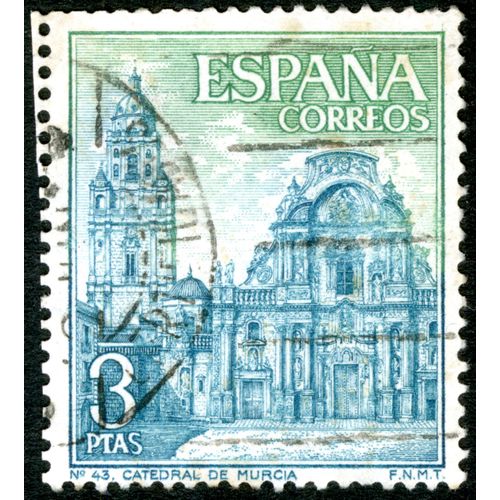 Timbre Oblitéré Espana, Correos, N° 43 Catedral De Murcia, 3 Ptas