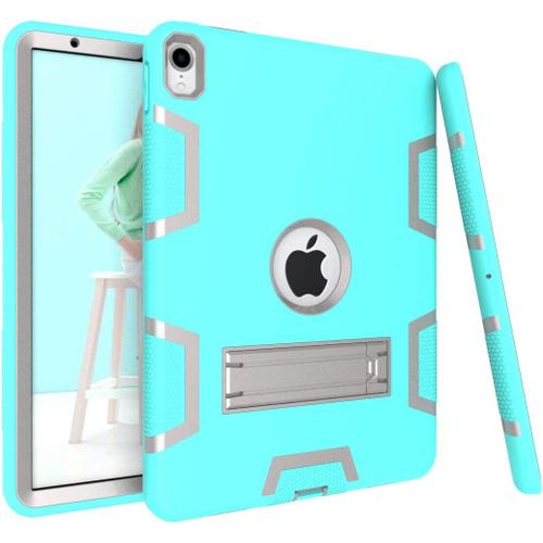 Coque Pour Ipad Pro 11 2018 - Antichoc Etui Lourd Devoir Robuste Résistant Double Couche Cover Protection Housse Avec Stand Fonction, Aqua/Gray