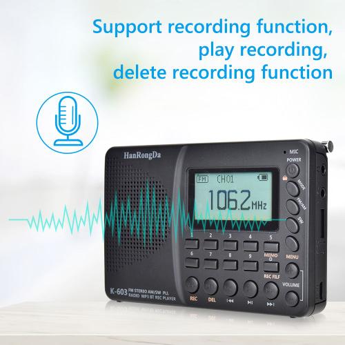 Radio numérique stéréo K603, lecteur MP3, haut-parleur Portable, haute sensibilité, Volume clair, compatible Bluetooth, enregistreur de poche
