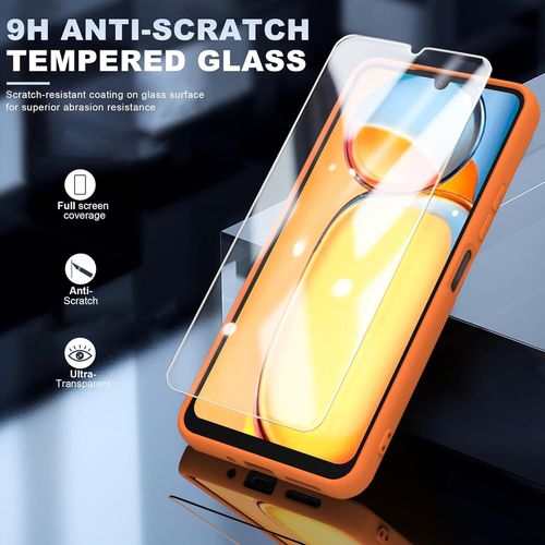Coque Pour Xiaomi Redmi 13c 4g (6.74"") Avec 2 Verre Trempé Protection Écran,Silicone Liquide Tpu Ultra Premium Antichoc Housse Pour Xiaomi Redmi 13c 4g - Orange