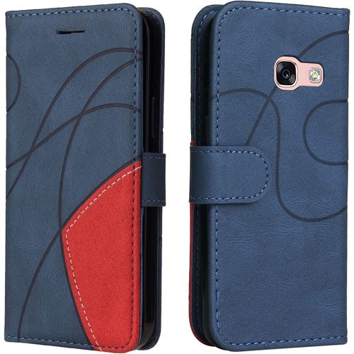 Coque Pour Samsung Galaxy A3 2017 / A320, Etui En Cuir Pu Portefeuille Housse Fermeture Magnetique Und Flip Protection Case Avec Antichoc Tpu, Etui A Rabat, Fentes Pour Cartes (Bleu)