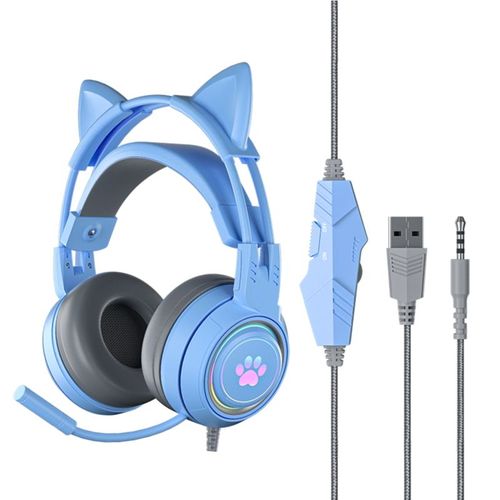 Casque D'écoute De Chat Avec Câble Usb, 3.5mm, Avec Microphone Détachable, Pour Ps4/Pc