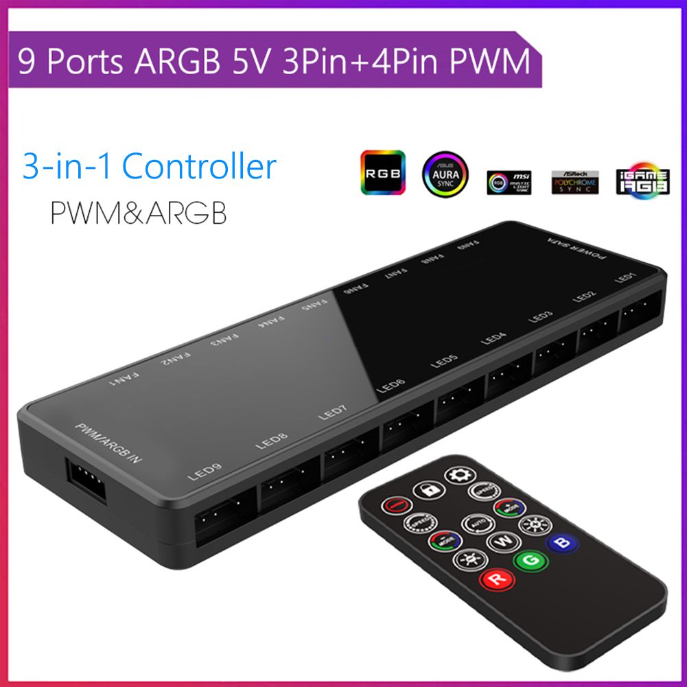 Tlcommande Hub 1  9 3 en 1, 5V, 3 broches, Argb, ventilat...