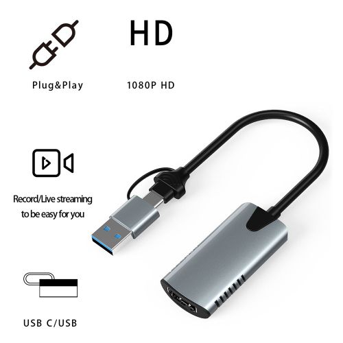 Carte d'acquisition vidéo HDMI vers USB, convertisseur d'enregistrement de jeu vidéo HD, adaptateur USB A type-c pour diffusion