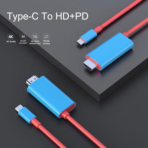 Câble De Projection Hd 4k Usb C Vers Hdmi, 2m, Charge Rapide Pd, Compatible Avec La Console Switch, Téléphone Apple, Microsoft, Samsung Oneplus