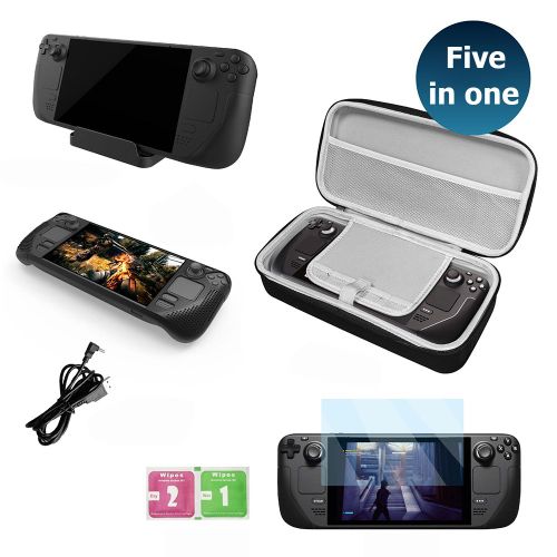 Pochette En Silicone Pour Console Steam Deck, 5 Pièces/1kit, Film Trempé, Support Hôte, Câble De Chargement, Sac De Rangement, Ensemble De Pièces De Jeu