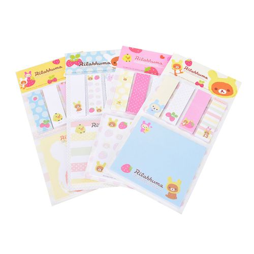 Bloc-Notes Avec Dessin Animé Ours Fraise, Étiquette Autocollante, Multi Pliable, Papeterie Scolaire Kawaii
