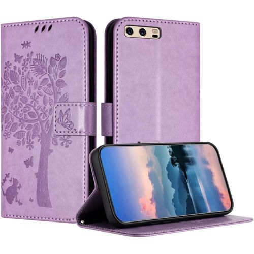 Coque Pour Huawei P10 Plus, Coque Portefeuille Housse Cuir Avec Porte Cartes Et Bequille Fermeture Magnetique Etui Pour Huawei P10 Plus - Violet Clair