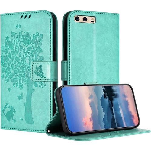 Coque Pour Huawei P10 Plus, Coque Portefeuille Housse Cuir Avec Porte Cartes Et Bequille Fermeture Magnetique Etui Pour Huawei P10 Plus - Vert Clair