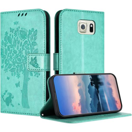Coque Pour Samsung Galaxy S6 Edge Plus / S6 Edge+, Coque Portefeuille Housse Cuir Avec Porte Cartes Et Bequille Fermeture Magnetique Etui Pour Samsung S6 Edge Plus - Vert Clair