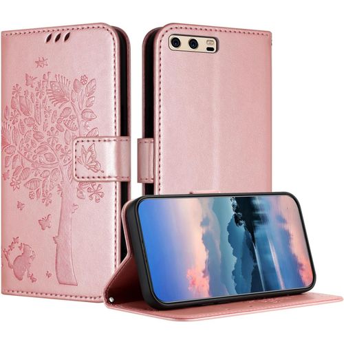 Coque Pour Huawei P10 Plus, Coque Portefeuille Housse Cuir Avec Porte Cartes Et Bequille Fermeture Magnetique Etui Pour Huawei P10 Plus - Or Rose