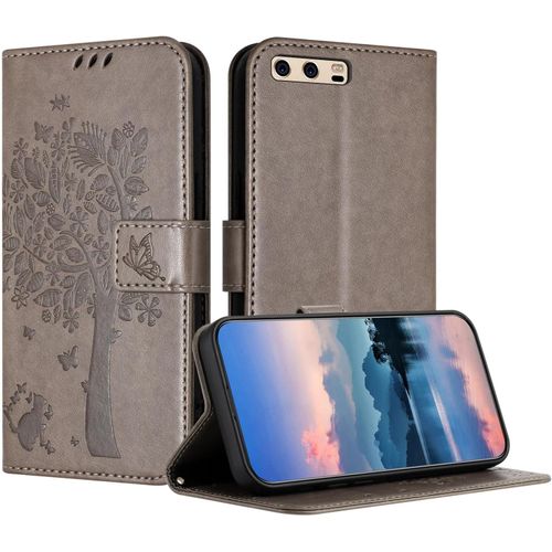 Coque Pour Huawei P10 Plus, Coque Portefeuille Housse Cuir Avec Porte Cartes Et Bequille Fermeture Magnetique Etui Pour Huawei P10 Plus - Gris