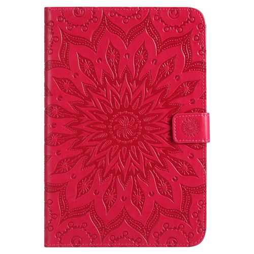 Coque Motif Flowers Relief Motif Pu Cuir Etui À Rabat Pour Ipad Mini 4 - Rouge