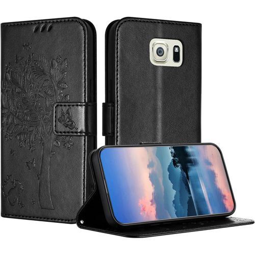 Coque Pour Samsung Galaxy S6 Edge Plus / S6 Edge+, Coque Portefeuille Housse Cuir Avec Porte Cartes Et Bequille Fermeture Magnetique Etui Pour Samsung S6 Edge Plus - Noir