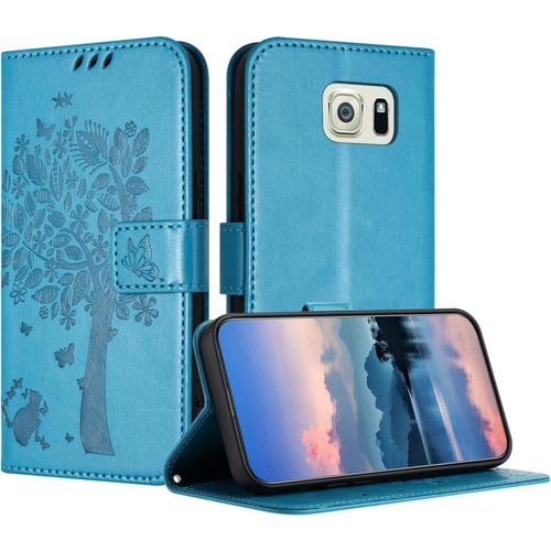 Coque Pour Samsung Galaxy S6 Edge Plus / S6 Edge+, Coque Portefeuille Housse Cuir Avec Porte Cartes Et Bequille Fermeture Magnetique Etui Pour Samsung S6 Edge Plus - Bleu