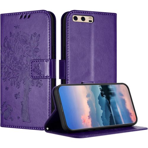 Coque Pour Huawei P10 Plus, Coque Portefeuille Housse Cuir Avec Porte Cartes Et Bequille Fermeture Magnetique Etui Pour Huawei P10 Plus - Violet D'encre