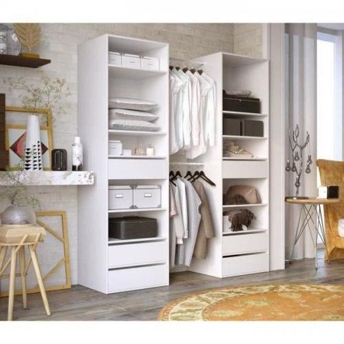 Dressing Kit Dressing 2 Colonnes - Décor Blanc - 6 Tiroirs - 2 Barres De Penderie - L 177 X P 48 X H 200,2 Cm - Combi