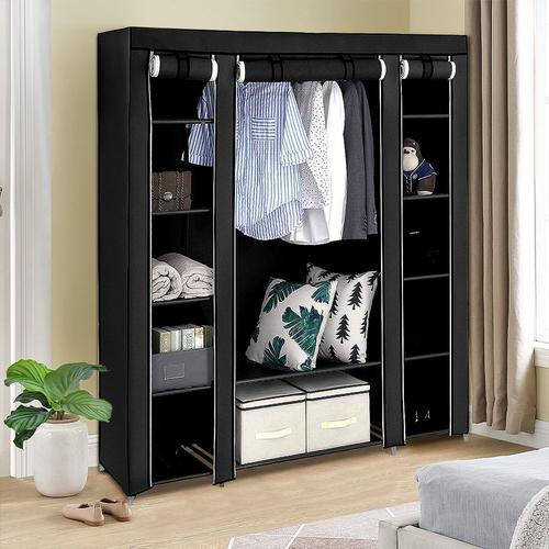 Armoire Penderie En Tissu - Mobilier De Chambre Idéal - Vêtements Rangement Avec 12 Étagères Et Tringle À Vêtements (Noir)172*134*43cm.