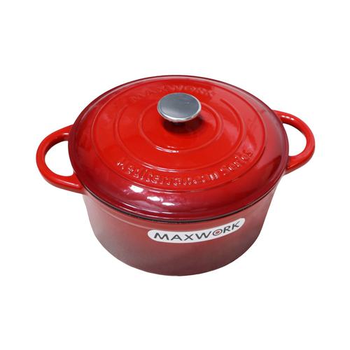 Maxwork Cocotte Fonte Rond Émaillée Ø22, Émail Intérieur De Haute Qualité, Marmite Antiadhésive, Facile À Nettoyer, Rouge