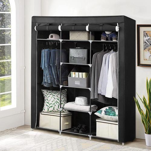 Armoire De Rangement Garde-Robe - Non-Tissé - Noir - 3 Portes - Mat - 150*45*175cm.