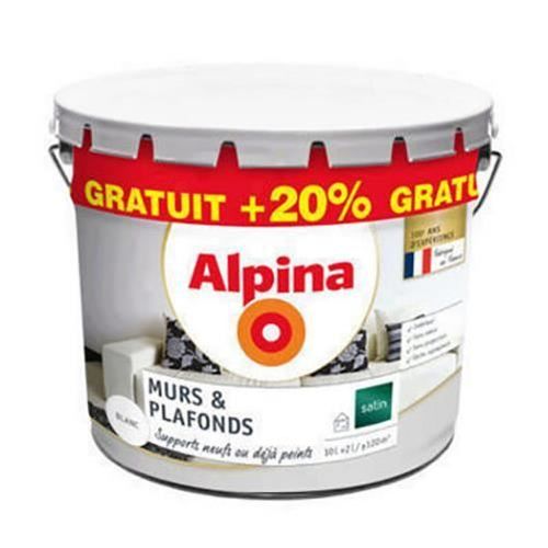 Murs et plafonds acrylique satin blanc 10L+20% - Peintures murs et plafonds
