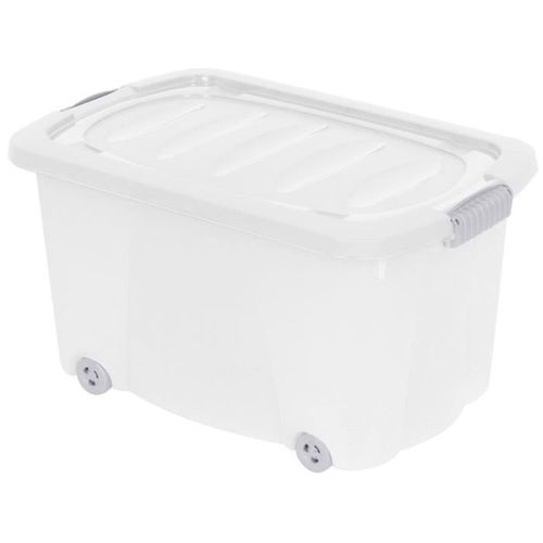 Boîte de rangement à roulettes avec couvercel - 45L - L 59,5 x l 37,5 x H 32 cm - Blanc Transparant