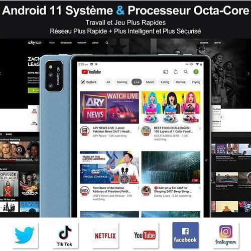 Tablette Android 11 SEBBE Tablette 10 Pouces Octa-Core 1.8 GHz, 4GM RAM +  64Go ROM (128Go Extensible), HD IPS Écran/5MP+8MP/6000mAh/