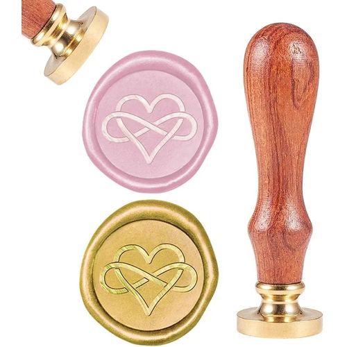 Sceau D'avertissement En Laiton Pour Scrapbooking,Ensembles De Timbres Et Manche En Bois,Coeur Doré,Timbres 25x14,5mm,8.9x2.5cm,1pc - Type 00035