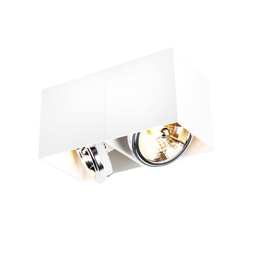 Qazqa Moderne Design Plafonnier ? Plafonnier Spot À Fixer Au Plafond Zwart Rechthoekig 2 Ampoules-Lichts - Box Aluminium Noir Oblongue / Luminaire / Lumiere / Éclairage / Intérieur / Salon /...
