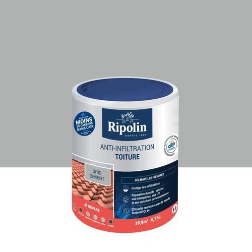 Peinture Revêtement Anti-Infiltration Toiture - 0,75L -Gris Ciment - 0,755L - Ripolin