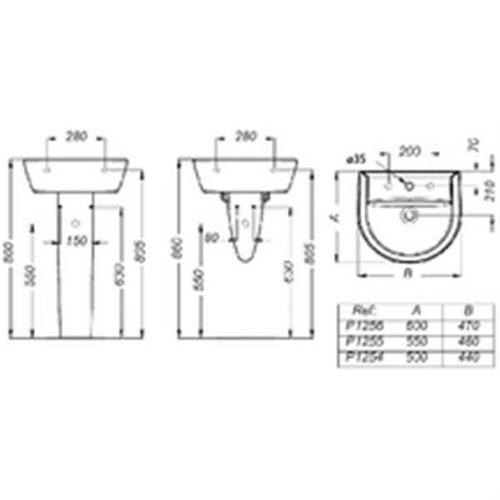 Porcher Lavabo ULYSSE 2 55x46cm en grès avec trop-plein, blanc Réf P125501