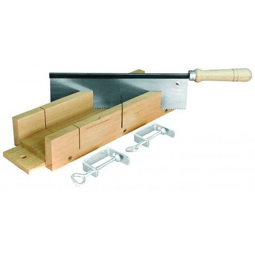 Boîte à onglet bois + scie à dos + presses