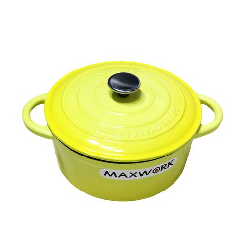 Maxwork Cocotte Fonte Rond Émaillée Ø24, Émail Intérieur De Haute Qualité, Marmite Antiadhésive, Facile À Nettoyer, Jaune