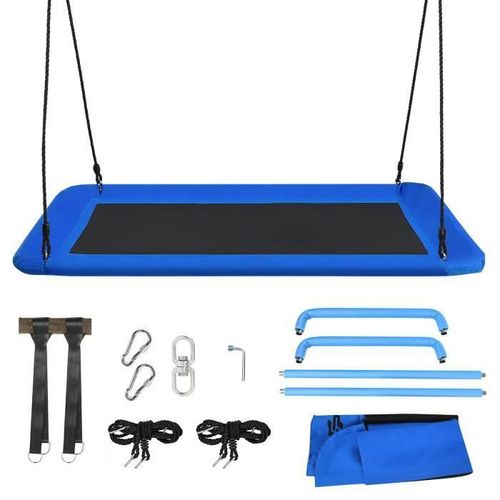 Costway Balançoire Nid En Plate-Forme En Tissu Oxford Avec Cordes De Suspension Hauteur Réglable 100-180cm 315kg Extérieur Bleu