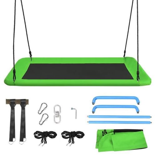 Costway Balançoire Nid En Plate-Forme En Tissu Oxford Avec Cordes De Suspension Hauteur Réglable 100-180cm 315kg Extérieur Vert