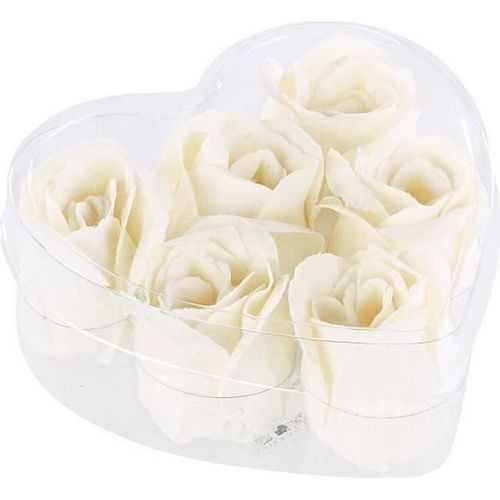 6 Savons En Forme De Rose Blanc Crème Dans Un Coffret Cadeau 
