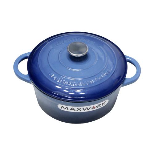 Maxwork Cocotte Fonte Rond Émaillée Ø24, Émail Intérieur De Haute Qualité, Marmite Antiadhésive, Facile À Nettoyerr, Bleu