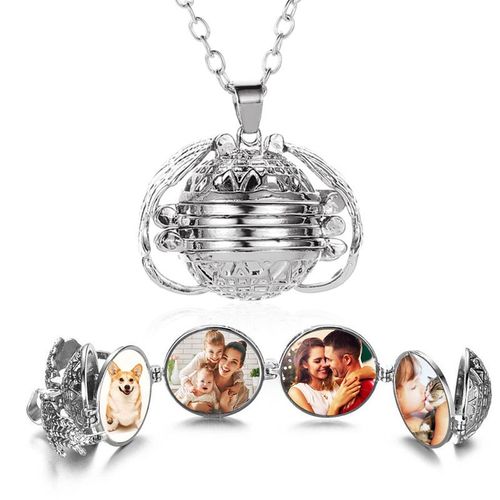Collier Médaillon Photo En Alliage De Zinc Argent