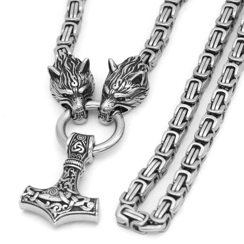 Collier Bijoux Viking Marteau De Thor Acier Inoxydable Argent